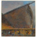 GEOFF YEOMANS oil on board - study of a ship's hull, entitled verso 'Iron Plate', signed and dated
