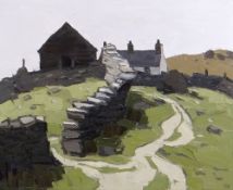 SIR KYFFIN WILLIAMS RA oil on canvas - Nantlle Valley landscape, Eryri, with dry-stone walls and