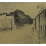 GEORGE CHAPMAN pencil - street scene with figures, entitled 'Slag Heap, Wattstown 1958', signed,