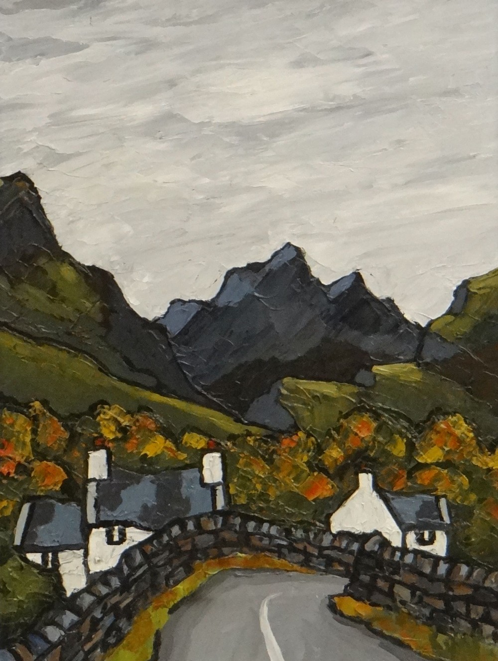 DAVID BARNES oil on board - Welsh landscape, entitled 'Road Through the Hills', signed verso, 39 x