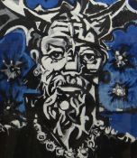 ELVET THOMAS mixed media - head and shoulders portrait, entitled verso 'Cernunnos God of the Celts',