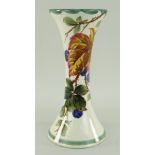 LLANELLY POTTERY WAISTED VASE PAINTED WITH BLACKBERRIES on branches with leaves, 21cms high