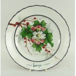 RARE LLANELLY POTTERY DINNER PLATE BY SHUFFLEBOTHAM painted with pink and white briar roses on a