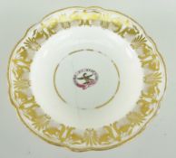 NANTGARW SOUP DISH FROM THE RAMSEY SERVICE of lobed form, gilded and centred crest with bird and