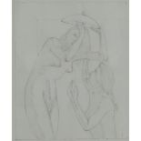 HARRY HOLLAND pencil drawing - two figures, entitled verso on Martin Tinney Gallery label 'Homage to