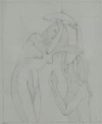 HARRY HOLLAND pencil drawing - two figures, entitled verso on Martin Tinney Gallery label 'Homage to