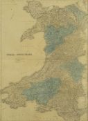 JOHN BARTHOLOMEW coloured touring road and rail map - 'North & South Wales', circa, 1890, 58 x