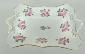 SWANSEA PORCELAIN TWIG-HANDLED CENTRE DISH decorated with a series of single pink roses and