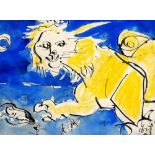 ELVET THOMAS mixed media - entitled verso 'Lion', signed, circa 1952, 14 x 18cms