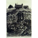 SIR KYFFIN WILLIAMS RA limited edition (34/150) monochrome print - farmer with bucket descending