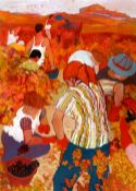 CLAUDIA WILLIAMS oil on canvas - Provence grape harvest with figures, entitled verso 'Vendange',