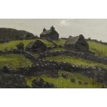 SIR KYFFIN WILLIAMS RA oil on canvas - Eryri landscape with dry-stone walls with farm house and