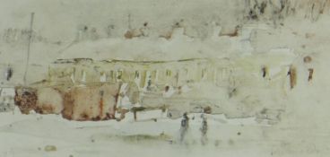 JOHN KNAPP-FISHER watercolour - cottage study, entitled verso 'Porthgain Cottages, 1975' together