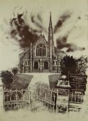 JOHN ROBERTS monoprint - view of Welsh Presbyterian Chapel in Ruthin, Denbighshire, entitled in