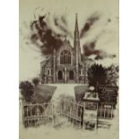 JOHN ROBERTS monoprint - view of Welsh Presbyterian Chapel in Ruthin, Denbighshire, entitled in