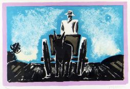 JOSEF HERMAN RA limited edition (9/100) colour lithograph - figure in mule drawn cart, signed