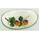 RARE LLANELLY POTTERY GONDOLA SHAPED BOWL painted with two apples on a branch, 25cms Condition