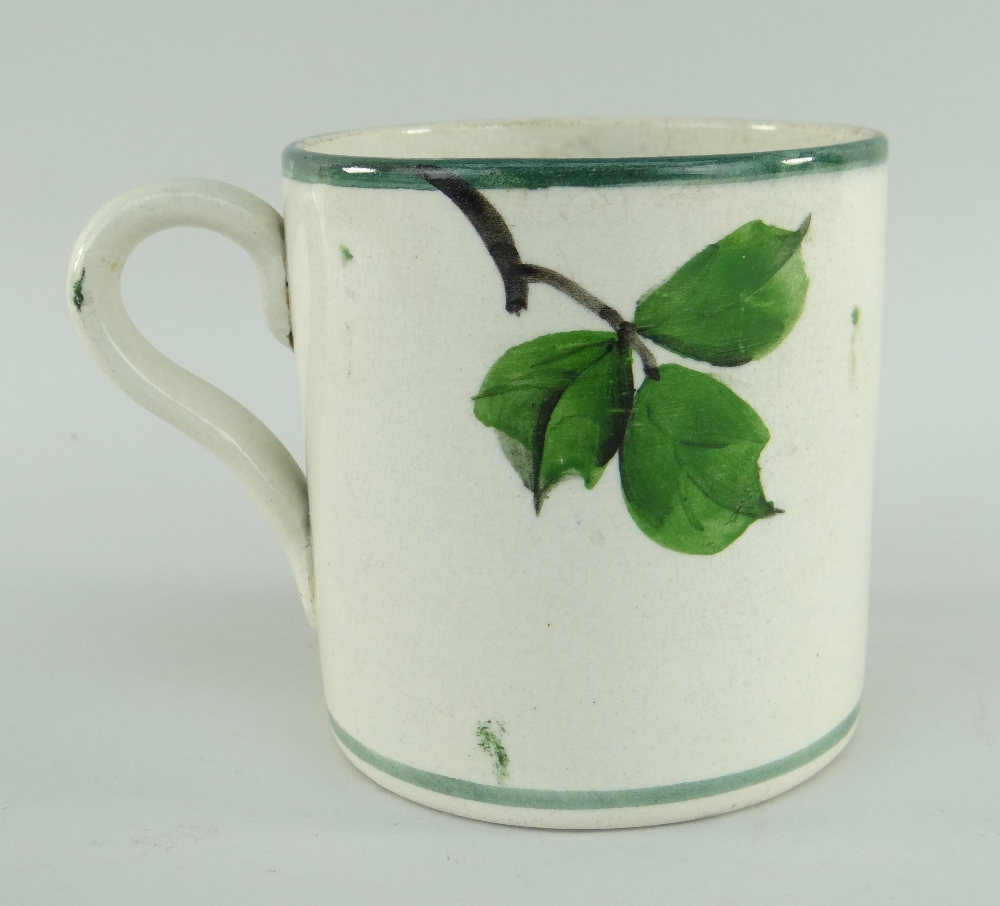 RARE LLANELLY POTTERY MUG PAINTED WITH AN APPLE on a branch with leaves, stencilled Llanelly to - Image 2 of 2