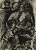 SHANI RHYS JAMES MBE charcoal - huddled figures with mother breast-feeding and father comforting