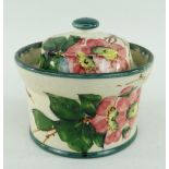 LLANELLY POTTERY PRESERVE POT & COVER painted with briar roses, of circular form with everted rim