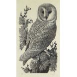 CHARLES FREDERICK TUNNICLIFFE limited edition (23/60) woodcut - barn owl perched on a tree, signed