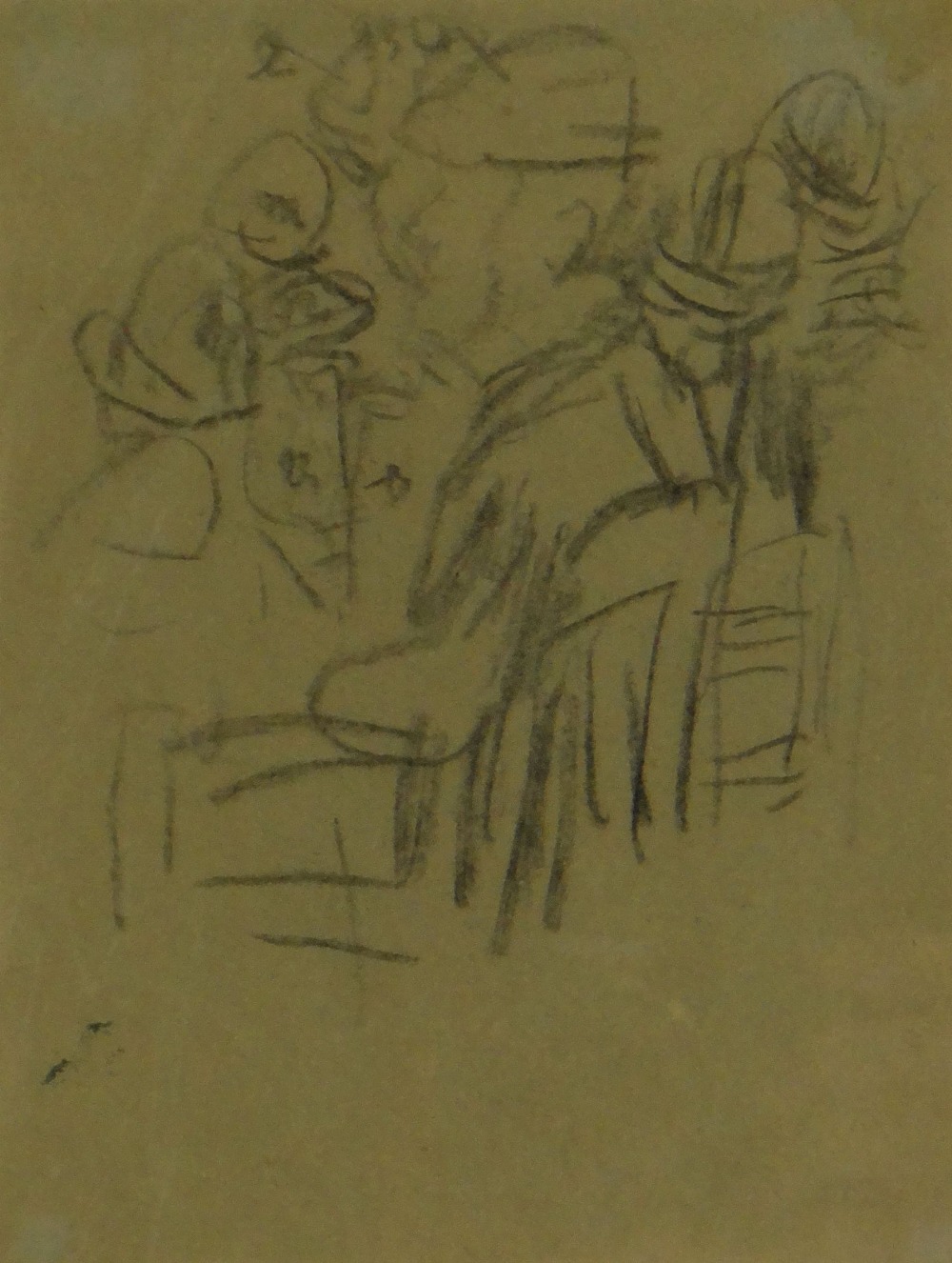 GWEN JOHN pencil on brown paper from a sketch book - Parisienne figures, entitled verso on