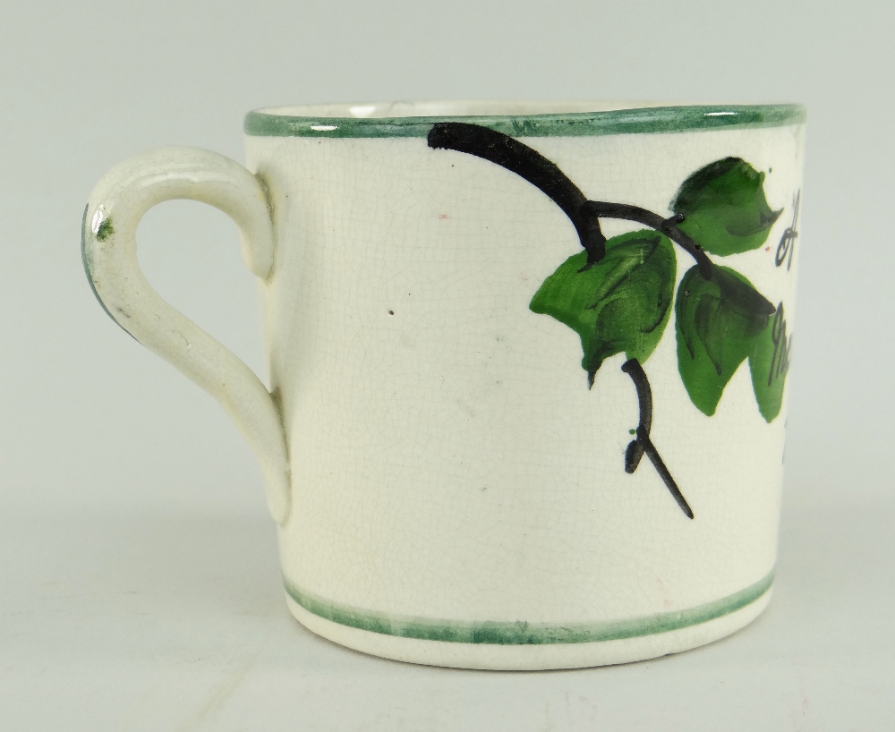 RARE LLANELLY POTTERY MUG PAINTED WITH CHERRIES ON A BRANCH the body inscribed 'A present for - Image 3 of 3