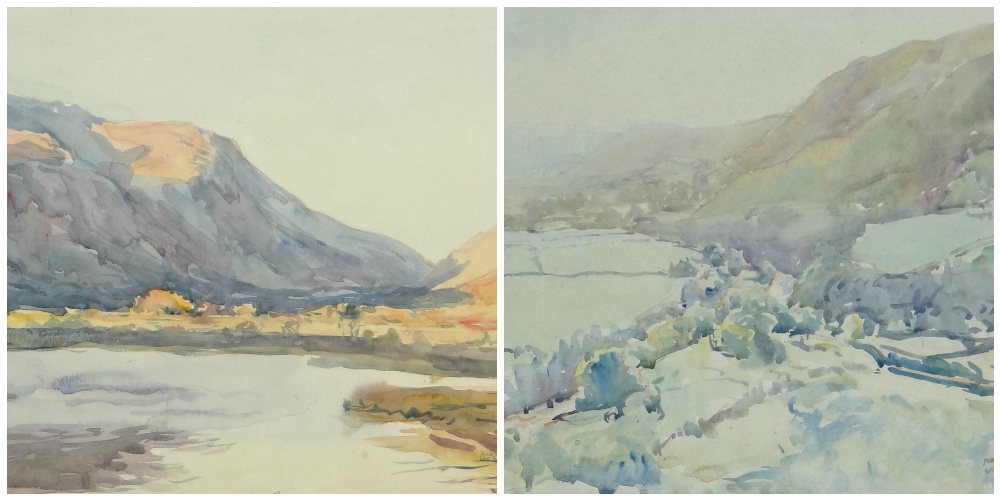 MURRAY MCNEEL CAIRD URQUHART (1880-1972) two unframed watercolours - Gwynedd mountains and la