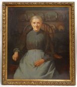 CAREY MORRIS oil on canvas - three quarter portrait of an elderly lady seated on Windsor elbow chair