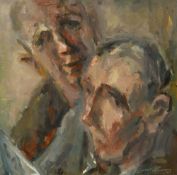 GARETH PARRY oil on canvas - two head portraits reading, entitled verso 'Pigo Ceffyl (Picking a