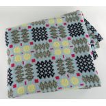 VINTAGE TRADITIONAL WELSH WOOLLEN BLANKET with multi-coloured geometric design to a turquoise