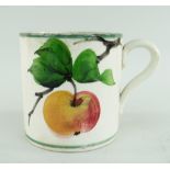 RARE LLANELLY POTTERY MUG PAINTED WITH AN APPLE on a branch with leaves, stencilled Llanelly to