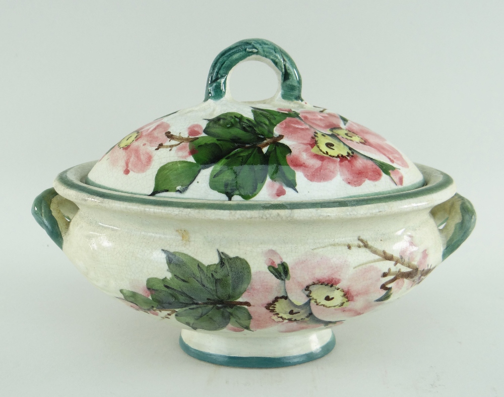 LLANELLY POTTERY TUREEN painted with briar roses, the cover with 'DP' monogram, twin handles to body - Image 2 of 3