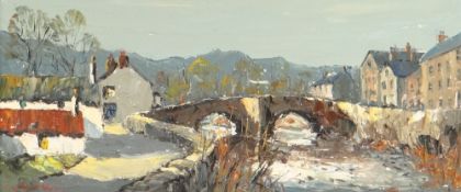 CHARLES WYATT WARREN oil on board - Snowdonia, entitled verso 'Bridge at Beddgelert', signed, 23 x