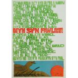 PAUL PETER PIECH five colour print - graphic of bird and sun with poetry by Euros Bowen 'Hyn Sy'n
