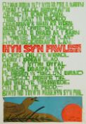 PAUL PETER PIECH five colour print - graphic of bird and sun with poetry by Euros Bowen 'Hyn Sy'n