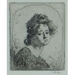 AUGUSTUS JOHN etching - head and shoulders portrait of a gypsy girl, entitled 'Quincy No. 2', signed