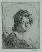 AUGUSTUS JOHN etching - head and shoulders portrait of a gypsy girl, entitled 'Quincy No. 2', signed