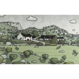 ALAN WILLIAMS acrylic - landscape with farm, entitled verso 'Cottage and Farm, Llandudno', signed,