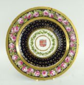 DERBY PORCELAIN PLATE DECORATED BY WILLIAM BILLINGSLEY FROM THE PENDOCK BARRY SERVICE having centred