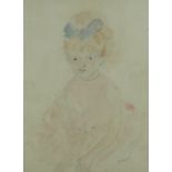 VERA BASSETT pencil and watercolour - half portrait of a seated infant girl, signed, 38 x 27cms
