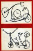 ELVET THOMAS charcoal - two flowing studies of bicycles, entitled verso 'Bikes', signed and dated