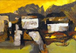 JOHN ELWYN oil on board - entitled verso 'Dyfed Farm at Sunset', signed verso and frame stamped '