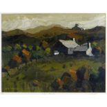 WILF ROBERTS limited edition (4/10) colour print - Ynys Môn landscape with cottages entitled '