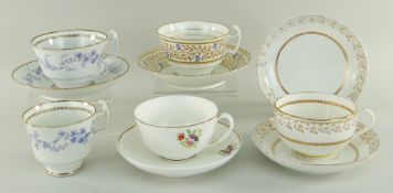 GROUP OF SWANSEA & NANTGARW CUPS & SAUCERS comprising Swansea trio decorated with trails of blue