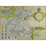 JOHN SPEED coloured antiquarian map - 'Penbrokeshyre' (Pembrokeshire) with inset plan of St David's,