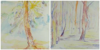 PHILIP SUTTON RA watercolours, a pair - treescapes, one signed, 41 x 58cms and 58 x 41cms