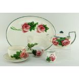 FIVE-PIECE LLANELLY POTTERY CABARET SET of tray, teapot, cup and saucer, cream-jug and sugar-