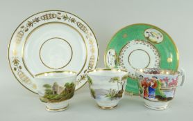 GROUP OF WELSH PORCELAIN comprising Swansea dish with green ground, decorated with three panels of