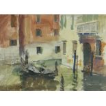 HOWARD ROBERTS goauche - gondola and figures on Venetian canal, signed and dated 1967, 38 x 52cms